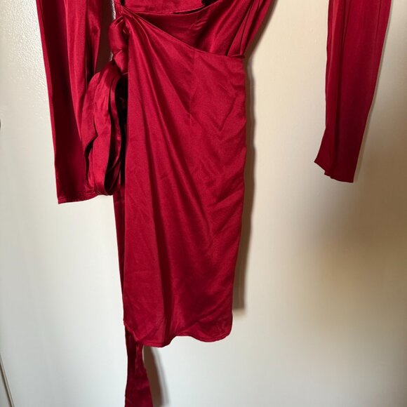 Reformation Josefine Red Silk Mock Neck Wrap Mini Dress US 12 - Picture 4 of 11